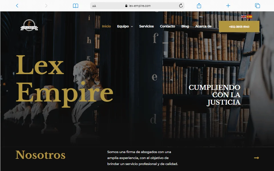 muestra sitio Lex Empire creado por xinatic