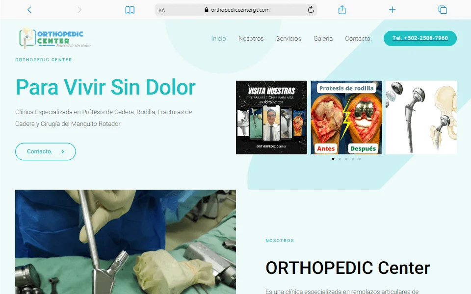 muestra sitio Orthopedic Center creado por xinatic