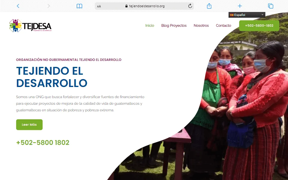 muestra sitio Tejiendo el desarrollo creado por xinatic